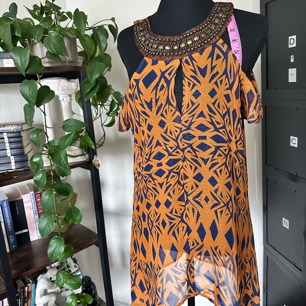 Arden B Vintage Cold-Shoulder Tribal Boho Tunic